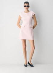 Crepe crewneck mini dress with cap sleeves
