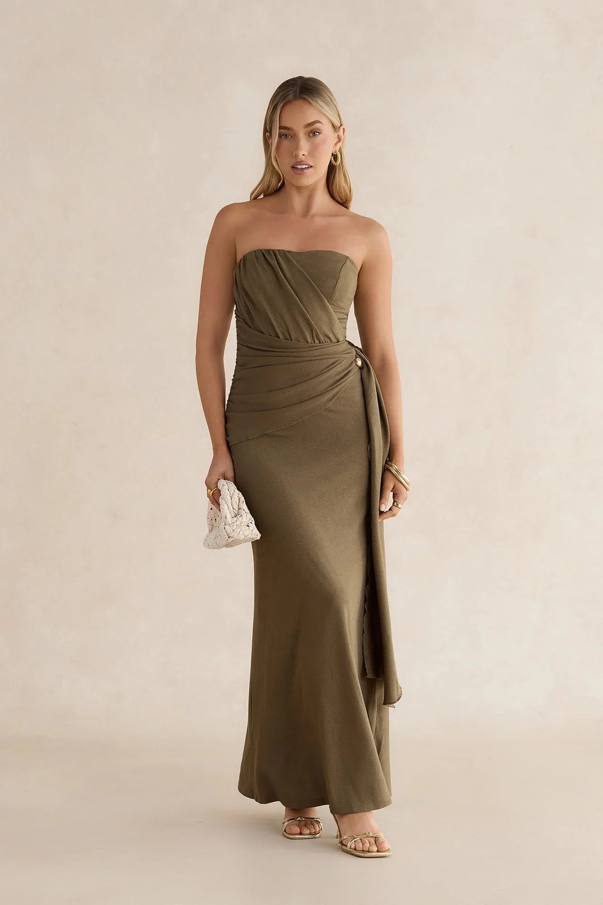 Palm Escapes Strapless Maxi Dress Green