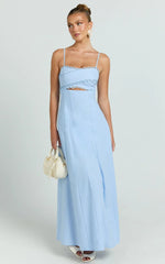 Lila Maxi Dress - Scallop Edge Fit And Flare Dress in Blue