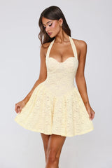 Delicate Daydream Halter Lace Mini Dress Yellow