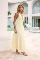 Paradise Falls Plisse Halter Maxi Dress Yellow