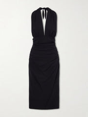 Halterneck backless silk-blend midi dress