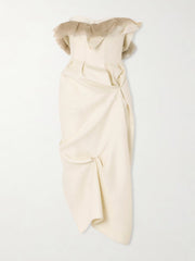 Salm frayed ruffled wool and silk-blend cady midi dress