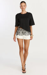 Abby Top - Asym Tee with Lace Trim in Black