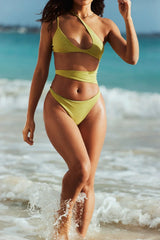 olive asymmetric cutout swimsuit