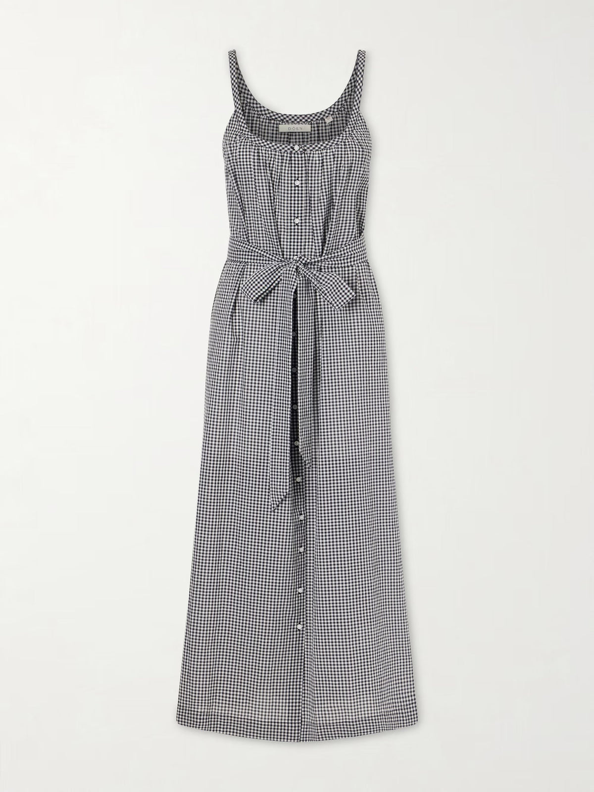 Nevita belted checked organic cotton midi dress