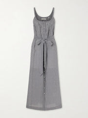 Nevita belted checked organic cotton midi dress