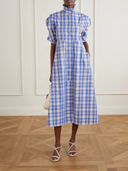 Venetia ruffled checked cotton-blend midi dress