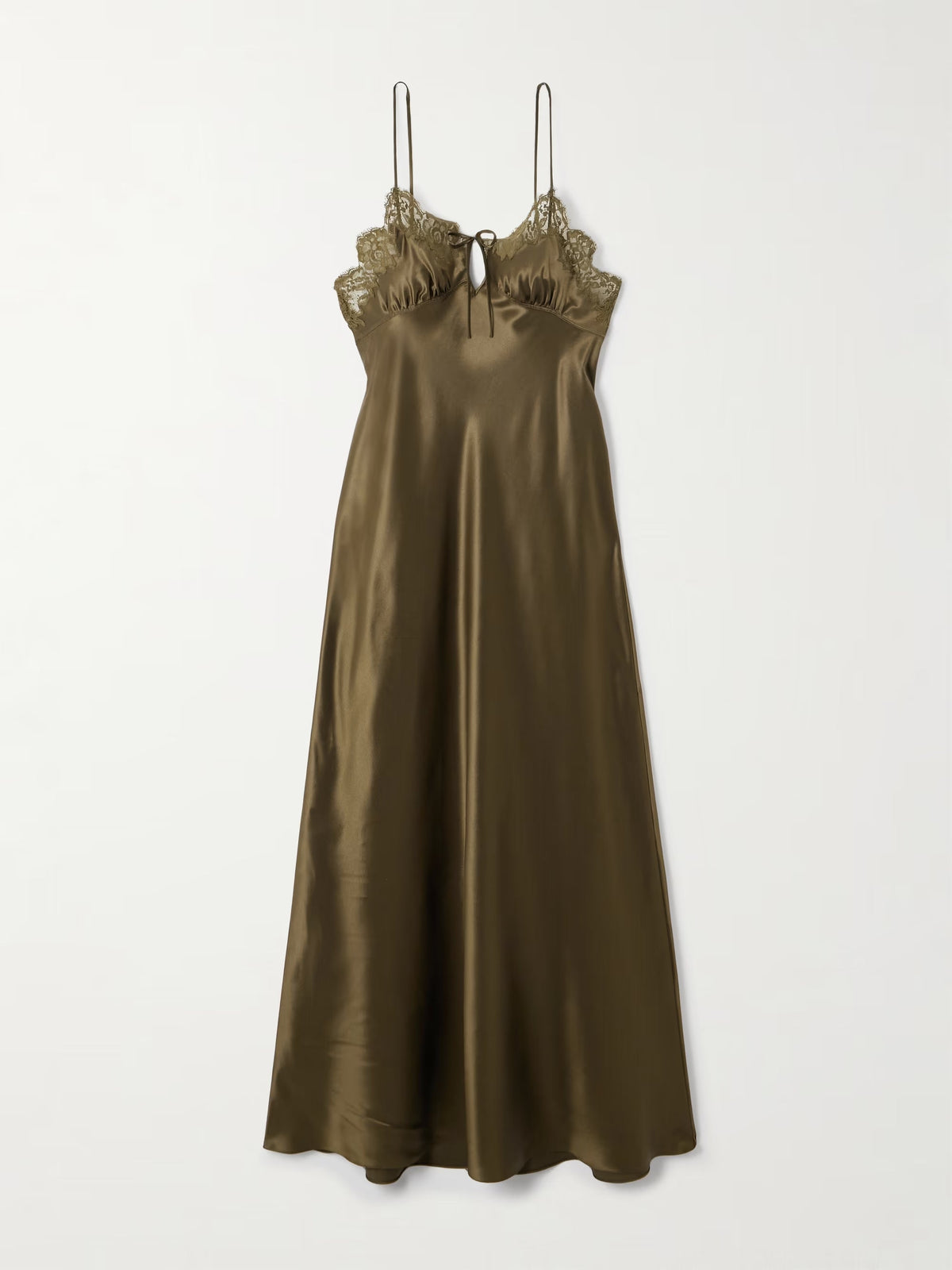 Lace-trimmed silk-satin midi dress