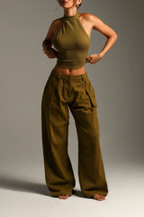 Sheveta The Meridian Wide-Leg Trousers - Olive Oil