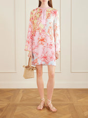 Elsa checked floral-print satin midi dress