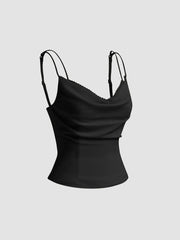 Chiffon Cowl Neck Lettuce Trim Cami Top