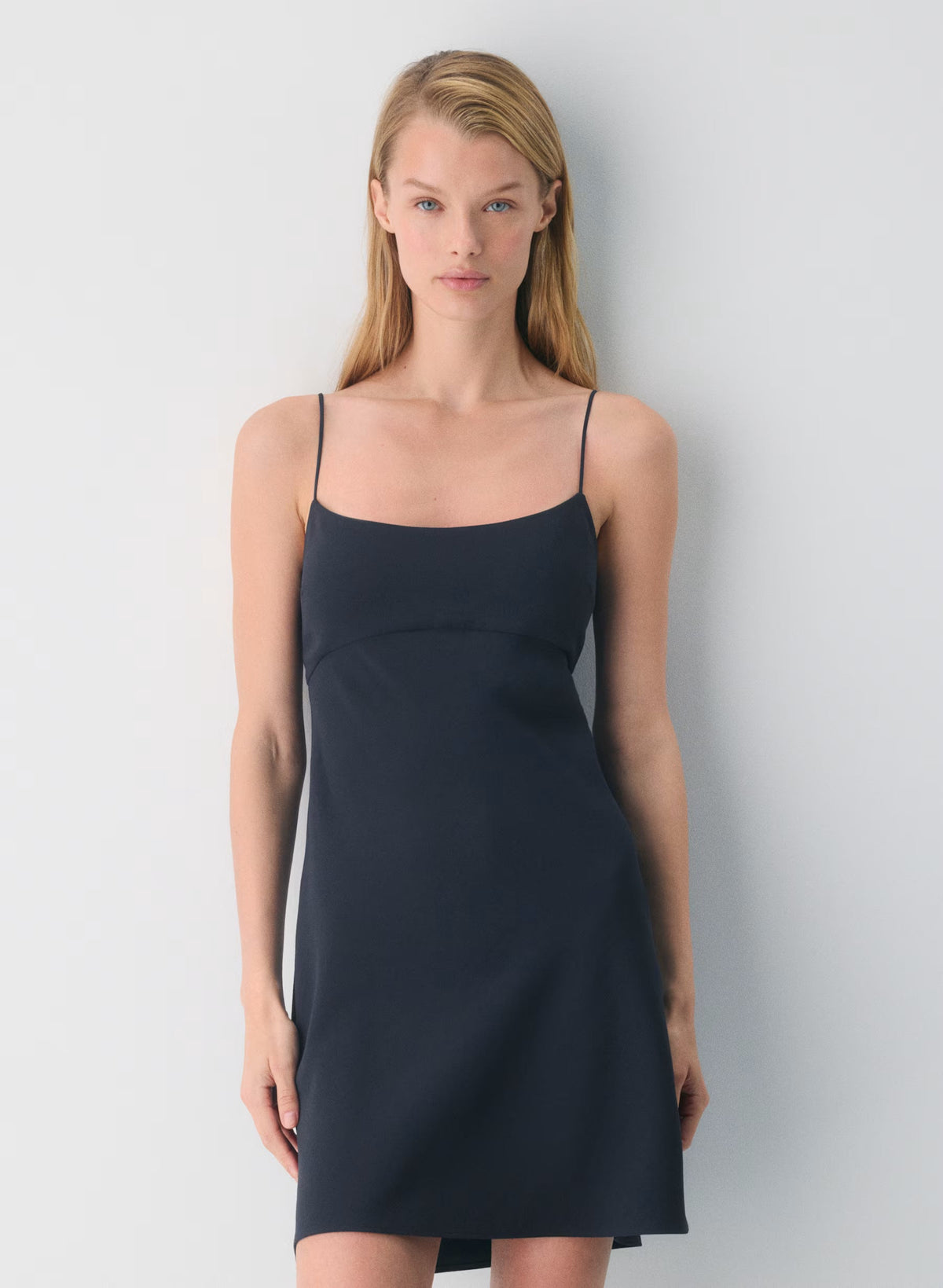 Japanese crepe strappy mini dress-dark night navy