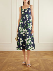 Floral-print faille midi dress