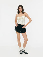 Cotton Polka Dot Ruched Knotted Cropped Cami Top